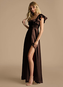 Azazie Bondi Bridesmaid Dresses Ganache A-Line Bow Metallic Satin Dress image7