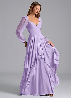 Azazie Karan Bridesmaid Dresses Lilac A-Line Long Sleeve Chiffon Dress image4