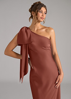 Azazie Capri Bridesmaid Dresses Auburn Mermaid One Shoulder Stretch Satin Dress image5
