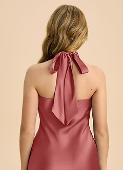 Azazie Chickie Junior Antique Rose Sheath Pleated Stretch Satin Dress image6