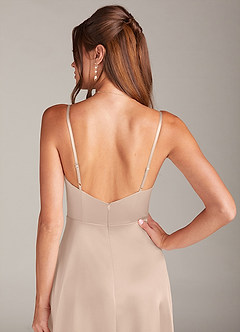 Azazie Sarella Robes de demoiselle d'honneur Robe Trapèze en Satin extensible Plissé Rose Anglais image5