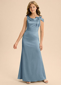 Azazie Cressida Junior Dusty Blue Mermaid Off the Shoulder Stretch Satin Dress image3