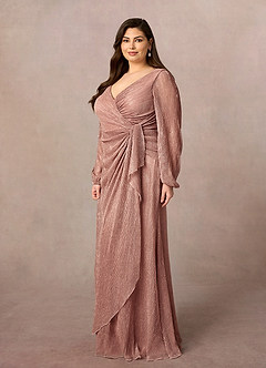 Azazie Sterling Mother of the Bride Dresses Rose Gold A-Line Ruched Metallic Mesh Dress image3