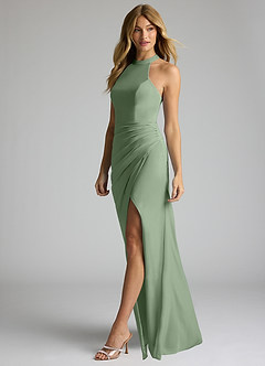 Azazie Galicia Brautjungfernkleider Meerjungfrau-Linie Halter Gefaltet Stretch-Chiffon Kleid Matcha image3