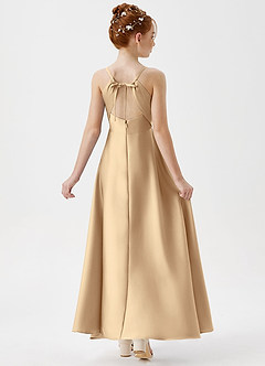 Azazie Avelina Junior Champagne A-Line Pleated Stretch Satin Dress image2