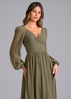 Azazie Teri Bridesmaid Dresses Willow Green A-Line Long Sleeve Chiffon Dress image5