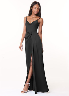 Azazie Brielle Brautjungfernkleider A-Linie Cowl-Spaghettiträger Stretch-Satin Kleid Schwarz image3