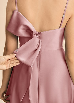 Azazie Isolde Junior Jurk van Stretch Satijn met A-Lijn Geplooid Stoffige Roos image6