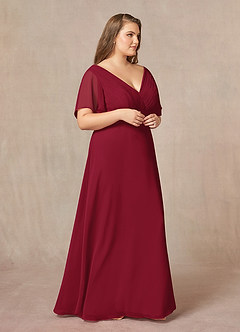 Azazie Alessa Mother of the Bride Dresses Burgundy A-Line V-Neck Pleated Chiffon Dress image10
