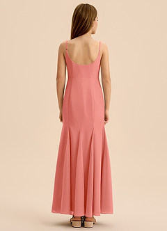 Azazie Evey Junior Vestido de Rosa Salmón de Gasa de Corte Sirena con Plisado image2