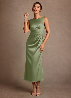 Azazie Mazhe Mother of the Bride Dresses Pistachio A-Line Pleated Stretch Satin Dress image1