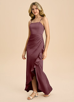 Azazie Buzzy Junior Robe Fourreau en Satin extensible Plissée Sangria image7