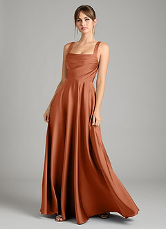 Azazie Shaude Bridesmaid Dresses Cedar Rose A-Line Pleated Stretch Satin Dress image1