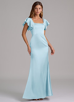 Azazie Elkie Bridesmaid Dresses Sky Blue Mermaid Square Neckline Stretch Satin Dress image4