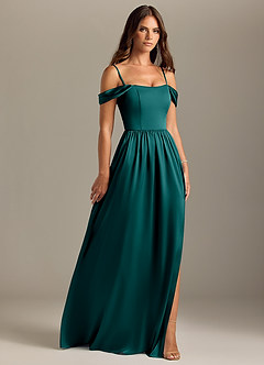 Azazie Calianna Bridesmaid Dresses Peacock A-Line Off the Shoulder Stretch Satin Convertible Dress image7