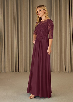 Azazie Mirielle vestidos de madre de la novia Vestido de Cabernet de Gasa de Corte En A con Encaje Scoop image3