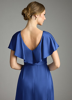 Azazie Lainey Bridesmaid Dresses Royal Blue A-Line with Pockets Stretch Satin Dress image2