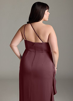 Azazie Latrice 신부 들러리 드레스 쉬스 한쪽 어깨 스트레치 새틴 바닥 길이 드레스 image12