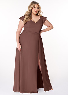 Azazie Claudine Final Sale Agave A-Line Flutter Sleeve Chiffon Dress image10