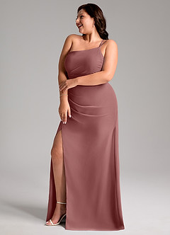 Azazie Eren Vestidos de damas de honor Vestido de Rosa Del Desierto de Gasa de Corte Recto con Hombro unilateral image11