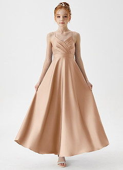 Azazie Avelina Junior A-Linie Plissee Stretch-Satin Kleid Englisches Rosa image5
