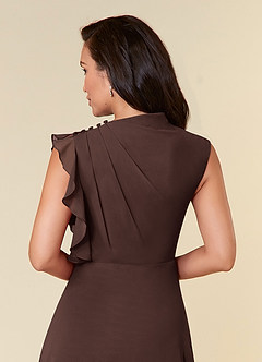 Azazie Narine vestidos de madre de la novia Vestido de Ganache de Gasa de Corte en A con Cuello alto plisado image6