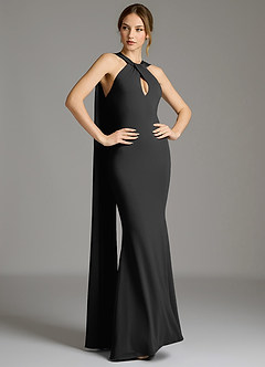 Azazie Sable 신부 들러리 드레스 인어 주름진 프리미엄 스트레치 저지 바닥 길이 드레스 image4