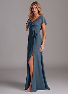 Azazie Lainey Bridesmaid Dresses Neptune A-Line with Pockets Chiffon Dress image4