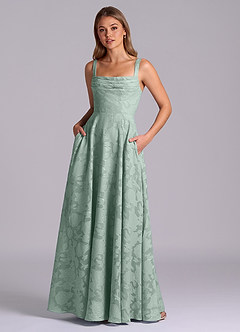 Azazie Shaude Brautjungfernkleider A-Linie Plissee Blumen-Burnout Kleid Agave image1