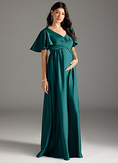Azazie Verna Robes de demoiselle d'honneur de maternité Robe Trapèze Rayé Longueur ras du sol Satin extensible image5