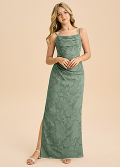 Azazie Mai Junior Etui Plissee Blumen-Burnout Kleid Matcha image5