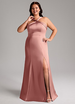 Azazie Rue Bridesmaid Dresses Rosette A-Line Pleated Stretch Satin Dress image8