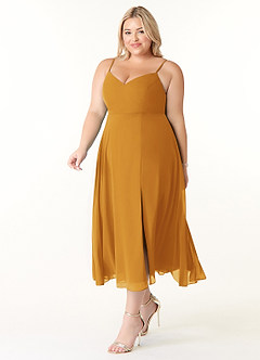 Azazie Clarissa Bridesmaid Dresses Butterscotch A-Line V-Neck Chiffon Dress image9