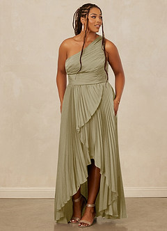 Christian Siriano Bridal for Azazie 1008 Bridesmaid Dresses Moss Green A-Line One Shoulder Stretch Satin Dress image11