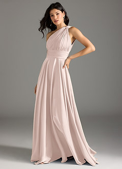 Azazie Charlize Bridesmaid Dresses Blushing Pink A-Line One Shoulder Stretch Satin Dress image4