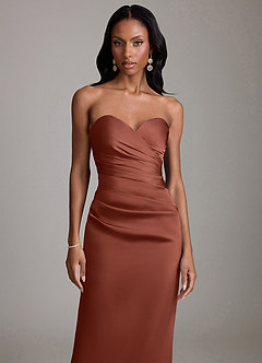 Azazie Sonora Suknie dla druhen Osłona Bez ramiączek Satyna elastyczna Do ziemi Sukienka image5