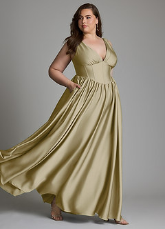 Azazie Delmie Robes à essayer chez vous Robe Trapèze en Satin extensible Corset Noir image10