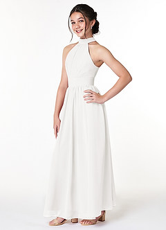 Azazie Iman Junior White A-Line Pleated Chiffon Dress image3