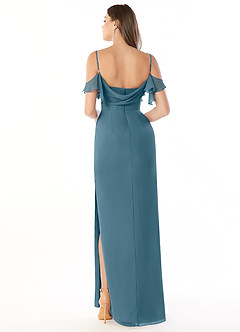 Azazie Emeralda Brautjungfernkleider Etui Schulterfrei Chiffon Kleid Bermudablau image2