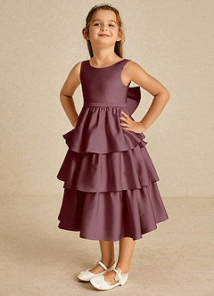 Azazie Margery Robe Demoiselle D'honneur Fillette Robe Trapèze en Satin extensible Arc Sangria image3