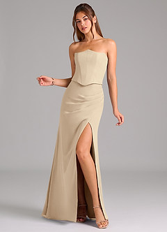 Azazie Jenine Bridesmaid Dresses Champagne Mermaid Strapless Chiffon Dress image3