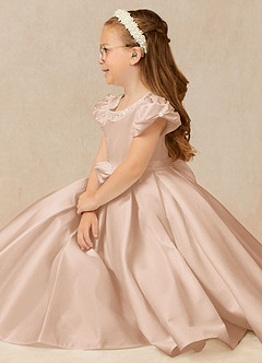 Azazie Jewel Flower Girl Dresses English Rose Ball-Gown Pleated Matte Satin Dress image3