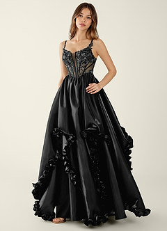 Halley Black V-neck lace Corset A-line Prom Dress image4