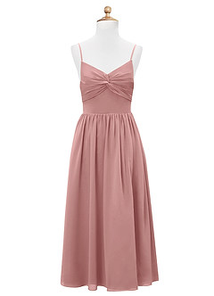 Azazie Zeya Junior Abito A-Line in Chiffon Rosa Polverosa image7