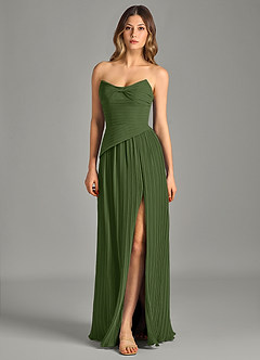 Azazie Becka Bridesmaid Dresses Olive A-Line Strapless Chiffon Dress image3