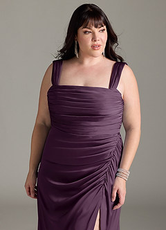 Azazie Jesaphine Bridesmaid Dresses Plum Sheath Bow Stretch Satin Dress image12