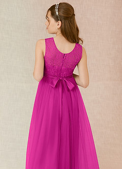 Azazie Georgette Junior Fuchsia A-Line Lace Tulle Dress image7