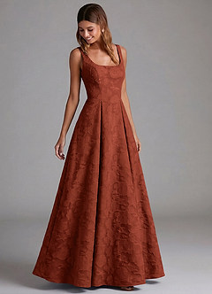 Azazie Amalie Robes de demoiselle d'honneur Robe Trapèze en Blumen-Burnout Plissée Terracotta image5