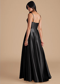 Azazie Elle Vestidos de madrinha de casamento Vestir Preto de Cetim Metálico de Linha A com com bolsos image2