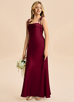 Azazie Willa Junior Burgundy A-Line Bow Stretch Satin Dress image5
